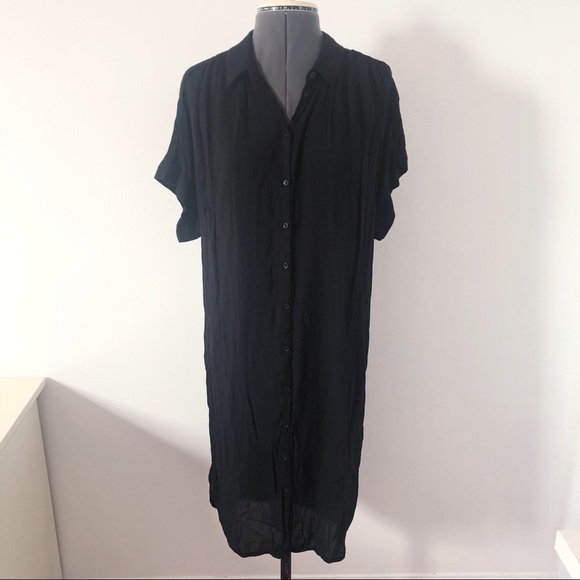 🎀 5/$25 H&M L.O.G.G. black vertical stripe modal shirt dress sz 0 - Picture 2 of 14